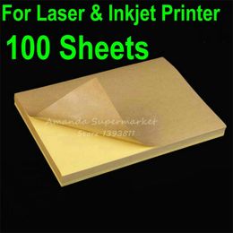 Lowest Price 100 Sheets A4 Blank Kraft Label Sticker Paper Brown Self adhesive Paper For Laser & Inkjet Printer 201009