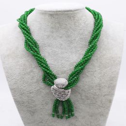 Hand knotted necklace 4mm natural Jewellery green jade 6 strands 19-20inch fashion Jewellery