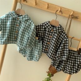 MILANCEL baby clothing plaid full sleeve shirt and bloomer boys clothes set fashion toddler girls set LJ201223