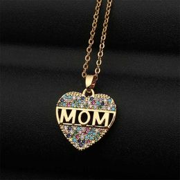 MOM Letters Love Heart Shape Jewellery Necklaces Fashion Mothday's Day Coloful Diamond Inlaid Pendant Party Birthday Gifts Necklace Accessories T38PYP3