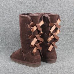 Winter snow boots 7308 cowhide warm men's and women's large size boots with three bow ties