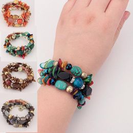 Charm Bracelets 2022 Bohemian Multicolor Shell & Bangles Crystal Stones Beaded Multilayer Gold Bracelet For Women