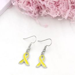 New Arrival Wholesale Endometriosis Dangle Earring Endometrios Awareness Cancer Yellow Ribbon Earrings For Women Jewellery Gifts Bijoux