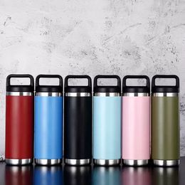 NEW!!! 18oz Water Bottles Handle Stainless Steel Cup 11 Colors Double Wall Vacuum Beer Kettle Flasks Outdoor Camping Sport Bottles Drinkware PRO232