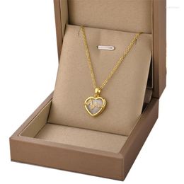Chains Stainless Steel Simple Love Opal 18K Gold Plated ECG Pendant Titanium Necklace Women's All-match JewelryChains Heal22