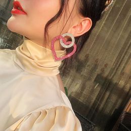 Dangle & Chandelier Hyperbole Heart Crystal Drop Earrings For Women Pink Green Rhinestone Accessories Party Wedding JewelryDangle