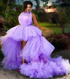 2022 Plus Size Arabic Aso Ebi Lavender A-line Beach Prom Dresses Sheer Neck Tulle Evening Formal Party Second Reception Birthday Engagement Gowns Dress Z886