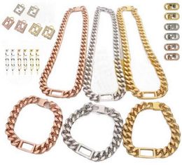 2022 Men Women's F Letter Hollow Out Thick chain bangle Bangle Bracelet Necklace & Ear studs Titanium Steel Ladies Designer Luxurious Jewellery Sets Hiphop Rock Punk