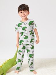 Toddler Boys Letter Dinosaur Print Tee & Pants Lounge Set SHE