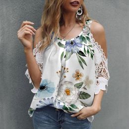 Women's T-Shirt Women Casual Purple Butterfly Print Shirt 2022 Summer Off Shoulder Top Lace Sleeve Mid Long Printed T TopsWomen's