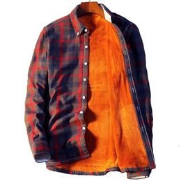 Fleece Shirts Autumn Winter Plus Velvet Plaid Men Casual Flannel Slim Fit Street Cotton Shirt Size 5XL Camisa Masculina 220322