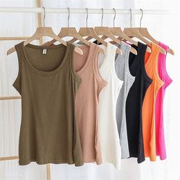 Women Cotton Ribbed Tank Top T-Shirt Sports Gym Fashion Casual Sleeveless Tee Plus Size Stretchy Blouse M30284 220325