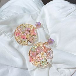 Dangle & Chandelier Fashion Flowers Round Drop Earrings For Women Sweet New Jewellery Candy Colours Summer Earrings