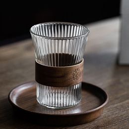 Japanese Style Glass Coffee Mug Walnut Cup Sleeve es Kawaii Coffeeware Beautiful Tea s Beer Cute 220509