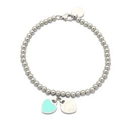 Silver Colour Top Quality Women Designer Bangles Double Heart Pendant Drop Green Oil Stainless Steel Luxury Style Ball Bead Single 262x