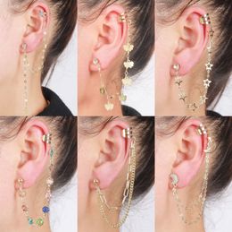 Mixed Simple Gold Plated Dangle Earrings Octagonal Character Star Ear Bone Chain Party Clip Stud Geometric Women Rhinestone Jewellery Lovers Gift