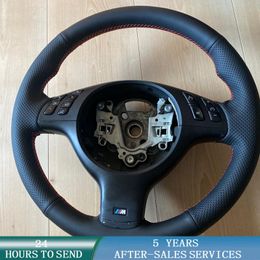 Steering Wheel Covers Customised Car Cover Anti-Slip Cowhide Auto Interior Accessories For 330i 540i 525i 530i 330Ci E46 M3 E39Steering Cove