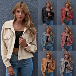 Women's Jackets Corduroy Women Shirt Blouses Solid Colour Turn-down Collar Long Sleeve Retro JacketsTops Red Khaki Coat 2022