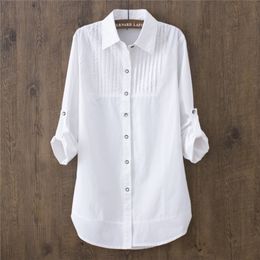 100 Cotton Spring Summer Women White Blouse Long sleeved Slim Cotton Casual Work White Shirts Office Lady Button Tops 0 22 LJ200812