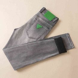 Spring 2022 and Summer Men's Grey Boutique Simple Medium Waist Micro Elastic Small Straight Jeans