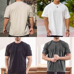2022 New Men Gym Workout Fitness cotton Short Sleeve T-shirt Hip Hop Fitness Summer Oversized Bodybuilding Tops Sports Tees Y220606
