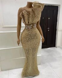 Gold Mermaid Sequins Evening Dresses Long Off The Shoulder Birthday Party Dress Sparkly Formal Prom Special Ocn Gowns 322