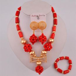 -Red African Coral Beads Nigerian Wedding Collar Collar Joya Joya 20C50276S