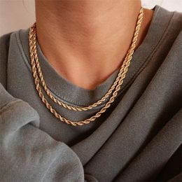 Chains Men Ropes Long Necklace Stainless Steel Minimalist Twist Rope Chain Double Layer Available In Gold Colour Silver ColorChains
