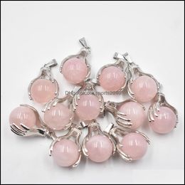 Arts And Crafts Arts Gifts Home Garden Natural Rose Quartz Crystal Charms Pendant Hand Hold Round Ball Bead Necklaces Pend Dhrdu