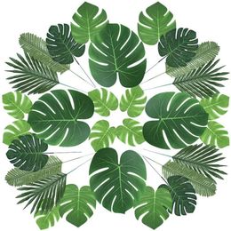 Decorative Flowers & Wreaths 31 Kinds Tropical Leaf Artificial Palm Leaves Luau Decorations Fake Plants Hawaiian Birthday Party Home Decorat