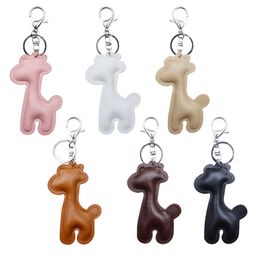Brand Giraffe Keychains Accessories PU Leather Key Chains Rings Holder Cute Women Car Keyrings Bag Charms Pendant Gifts Mens Fashion Animal Design Cartoon Jewelry