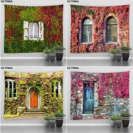 Tapestry Landscape Wall Rug Retro Street Flower Plant Hanging Rugs Autumn Hippi