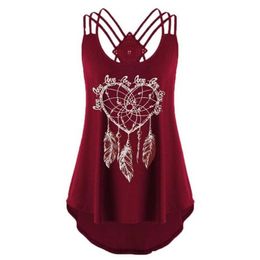 Summer top Sexy Off Shoulder Women Vest Printed Loose All-match Backless Spaghetti Strap Tank Top Solid Colour Feather 220628