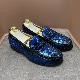 Genuine Cow Leather Men Causal Loafer Shoes Men's Flats Luxury Pattern Patent Leather Slip on Formal Men Loafers 220324