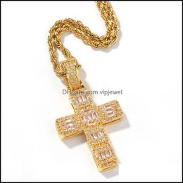 Pendant Necklaces Pendants Jewelry Hips Hops Religious Gold Plated Iced Out Bling Square Zircon Cz Cross Necklace Drop Delivery 2021 Zvl1I