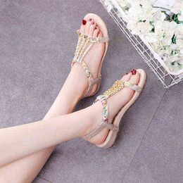 2021 New Rhinestone Bohemian Sandals For Women Summer Shoes Soft Flat Casual Open Toes Sandals Ladies Woman Sandalias De Mujer G220518