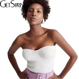 Getspring Women Crop Top For Lady Sexy Summer Off Shoulder Short Clothing Black White Knitting Woman Fashion 220325