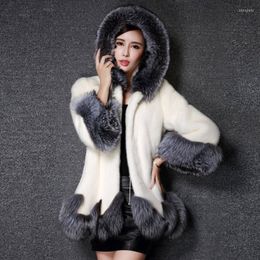 Women's Fur & Faux 2022 Autumn And Winter Open Stitch Women Full With Trim Hood Slim Cloak Coats Streetwear Fashion