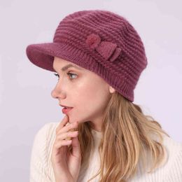 New Fashion Women Autumn Winter 2021 Wool Knitted Fleece Hat Female Warm Beret Ladies Vintage Solid Colour Hat J220722