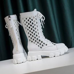 Women Summer Boots New Hollow Hole High Boots Women Fashion Back Zipper Women Cool Boots Large Size 43 44 Shoes Ladies