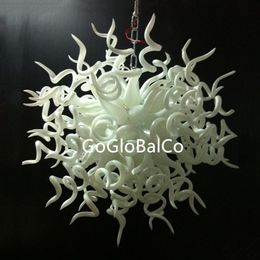 AC 110/220v Led Lamps Hand Blown White Glass Chandeliers Hanging Pendant Light Lustre Round 28 Inches