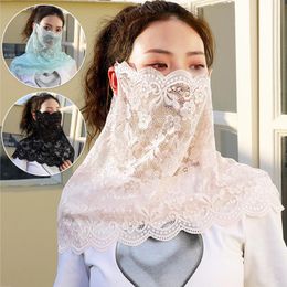 Berets Women's Lace Neck Collar Scarf Summer Thin Sunscreen Veil Small Silk Anti-UV Guard Mask Variety Multi-Function ScarfBerets