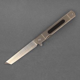 High Quality R6254 Flipper Folding Knife D2 Satin Tanto Point Blade TC4 Titanium Alloy With Carbon Fiber Handle Ball Bearing Fast Open EDC Pocket Knives
