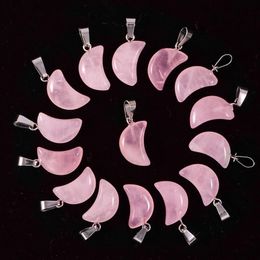 Natural Crystal Stone Moon Beads Pink Quartz Healing Charms Pendants Necklace Women Earring Accessorie For Jewelry Making