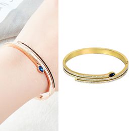 2022 Fashion Crystal Bracelets & Bangles Gold Color Zircon Bracelets For Women Stainless Steel Blue Eye Snake Retro Jewelry Party Gift Accessories Cuffs Couple Girls