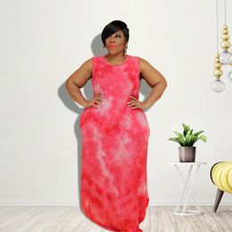 Plus Size Dresses Women Summer 2022 Wholesale Clothing Stretchy O-Neck Tie Dye Maxi Dress 5xl Ladies Casual DropPlus