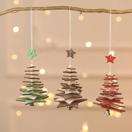 Christmas Decorations Decorative Tree Pendant Wood Star/Snowflake Shape Hanging Ornament With Bottom Bell Ring For Family PartyChristmas