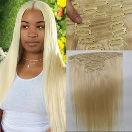 613 Clip In Human Hair Extensions 120G/Set 14-22 Inch Blonde Peruvian Straight Remy Hair Weaves