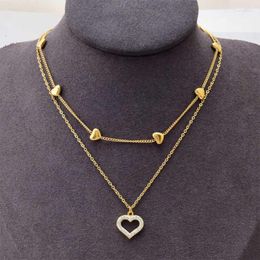 Pendant Necklaces 316L Stainless Steel Fashion Fine Jewelry 2 Layer Zircon Many Love Heart Charms Chain Choker Pendants For Women Heal22