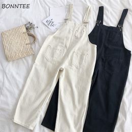 Jumpsuits Women 2019 Denim Simple Retro Cotton Loose Womens Pockets Anklelength Pants Solid Leisure Korean Bodysuits Lovely T200303